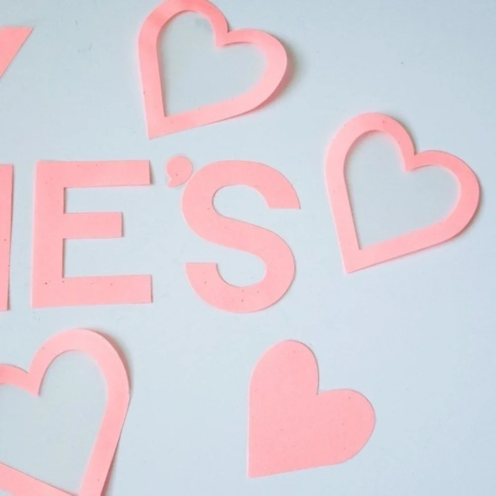 Valentine's Day Pink Hearts & Metallic Red Border‎ Teacher Bulletin Board Set